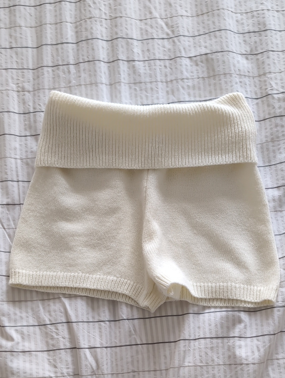 Knit Foldover Shorts in Cream